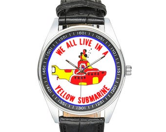 The BEATLES YELLOW SUBMARINE 1960s Button on a New Watch | Beatle Fan Merch