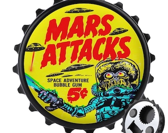 MARS ATTACKS Card Refrigerator Magnet & Bottle Opener | 1962 Sci-Fi Artwork | Retro Alien Design