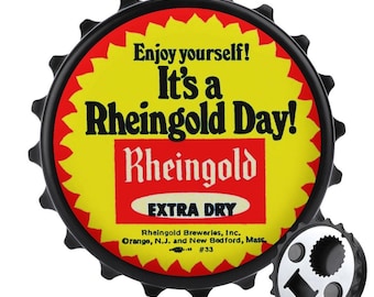 RHEINGOLD BEER Logo Magnet Bottle Opener | Vintage Style Refrigerator Door Art | Retro Beers