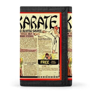 KARATE COMIC BOOK-advertentie Superportemonnee uit de jaren 70 | Gevouwen ontwerp voor contant geld, pasjes en verborgen sleutelhanger | Bestverkochte accessoire voor vechtsporten