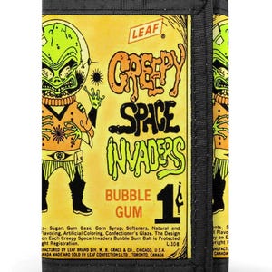 Publicidad de chicles de los años 60 de SPACE INVADERS en una nueva billetera de tres pliegues / Diseño de recuerdos de extraterrestres / Fanáticos de la ciencia ficción