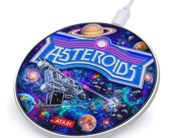 ATARI ASTEROIDS RETRO Gamer Art Wireless Charger | Charges Any Phone | 1979 Game Promo