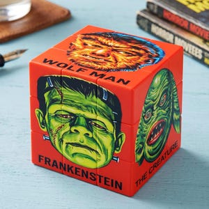 Classic Monsters Puzzle Cube | Vintage Horror Art Desk Toy