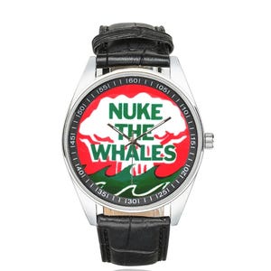 NUKE THE WHALES Protest Button 1970s On A Unique Funny Watch