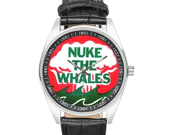 NUKE THE WHALES Protest Button 1970s On A Unique Funny Watch