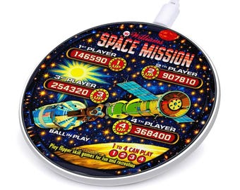 SPACE MISSION PINBALL Machine Wireless Charger | 1976 Arcade Game | Charges Any Phone