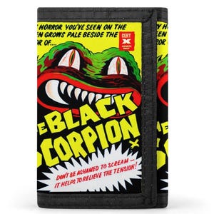 Cartera de la película ESCORPIÓN NEGRO de 1957 / Diseño triple para efectivo, tarjetas de identificación y llavero oculto / Mercancía de ciencia ficción para fanáticos del terror