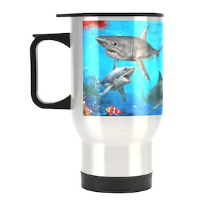 GREAT WHITE SHARK Stainless Steel 14oz Travel Mug - Unique Gift for Jaws Movie Fans, Perfect Size With Cover