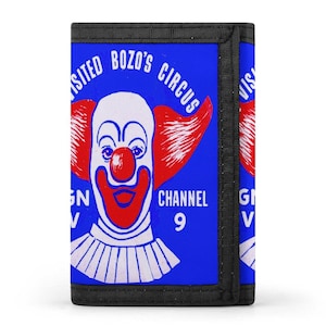 BOZO THE CLOWN Estilo anos 60 Nova Super Carteira | Design Tri-Fold para dinheiro, cartões e chaveiro oculto