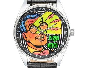 Röntgenblick-Comic-Uhr • Retro-Armbanduhr im 70er-Jahre-Parodie-Stil • Accessoire für Comic-Fans
