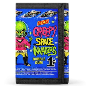 CREEPY SPACE INVADERS Wallet | 1960s Gum Ad Art, Sci-Fi Fans | Slim Comfy
