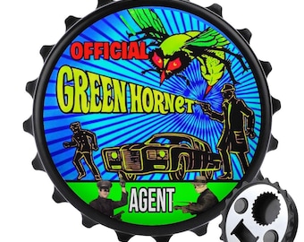 Green Hornet 60s Art Magnet Bottle Opener | Retro Superhero Kitchen Decor