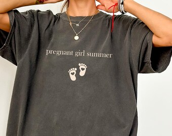 Pregnant Girl Summer Shirt, New Mom To Be Gift, Comfort colors, Pregnancy Announcement Shirt, Baby Reveal Tee, Baby Shower Gift