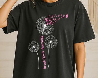 Breast Cancer Awareness Shirt, Dandelion Pink Ribbon, Woman Warrior T Shirt, Breast Cancer Month tee, Breast Cancer,Breast Cancer Awareness