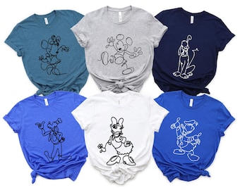 Retro Mickey and Friends Tee, Retro Disney Family sweatshirt, Checkered Disney hoodie, Disney Family Vacation, Disney outline shirt