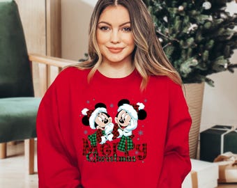 Minnie Mickey Merry Christmas Sweatshirt, Disney Christmas Sweatshirt, Christmas Mickey And Minnie Plaid Sweatshirt, Christmas Family Sweat