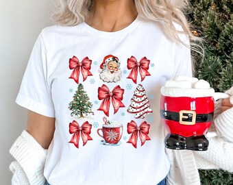 Santa Co Merry Christmas Shirt, Christmas Bow T-shirt, Cozy Holiday Tee, Christmas T-shirt, Winter Party Outfit, Santa Christmas tee