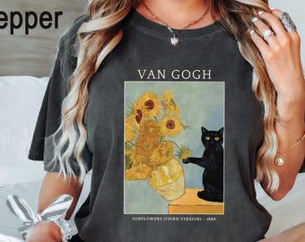 Van Gogh Cat Shirt, Van Gogh Cat Shirt, Black Cat tee, Funny Cat shirt, Ladies Shirts, Funny gift idea