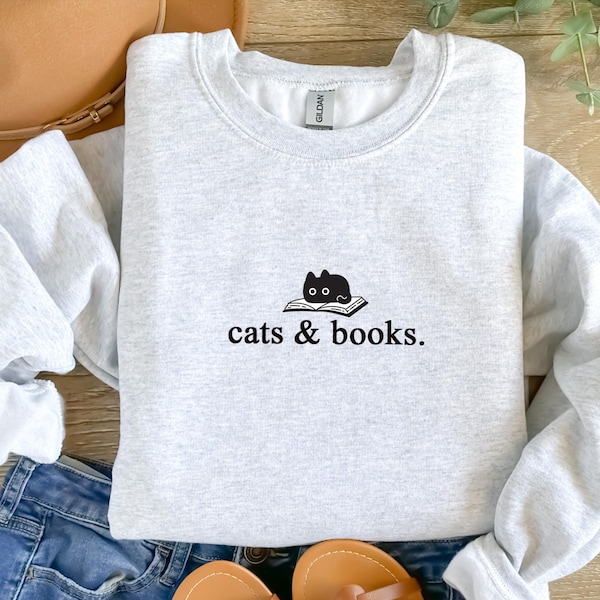 Cats and Books Sweater, Book Lover Hoodie, Bookish gift, Reading sweater, Gift for Cat Lover, Bookish Gift, Librarian hoodie