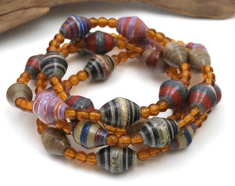 Multi-Colored Fair Trade Necklace | Paper Bead Jewelry | Hand Painted Necklace | #BA159