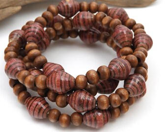 Berry Red and Brown Paper Bead Necklace | Fair Trade Jewelry | Hand Painted Necklace | #BA158