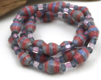 Blue and Pink Paper Bead Necklace | Fair Trade Jewelry | Hand Painted Necklace | #BA178