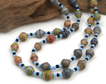 Multi-Colored Paper Bead Necklace | Hand Painted Beads | Fair Trade Jewelry | Long Necklace #1277