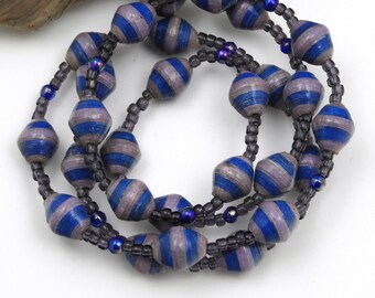 Purple and Blue Fair Trade Necklace | Paper Bead Jewelry | Hand Painted Necklace | #BA130