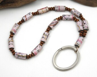 Fair Trade Keychain Wristlet Fob | Paper Atlas Map Beads | Gift for Traveler | #BA172