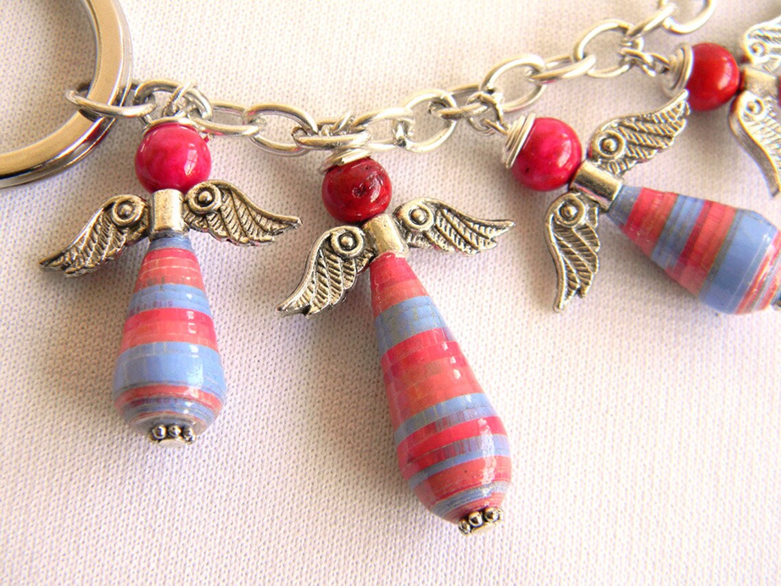 Paper Bead Angel Charms Keychain 724 Etsy