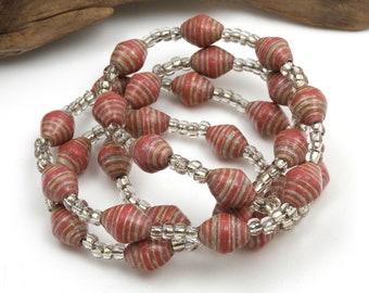 Pink and Gray Fair Trade Necklace | Paper Bead Jewelry | Hand Painted Necklace | #BA186