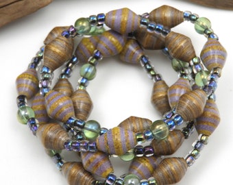 Lavender, Beige, and Green Fair Trade Necklace | Paper Bead Jewelry | Hand Painted Necklace | #BA188