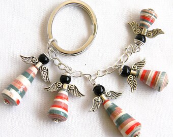 Fair Trade Paper Bead Angel Charms Keychain - #620