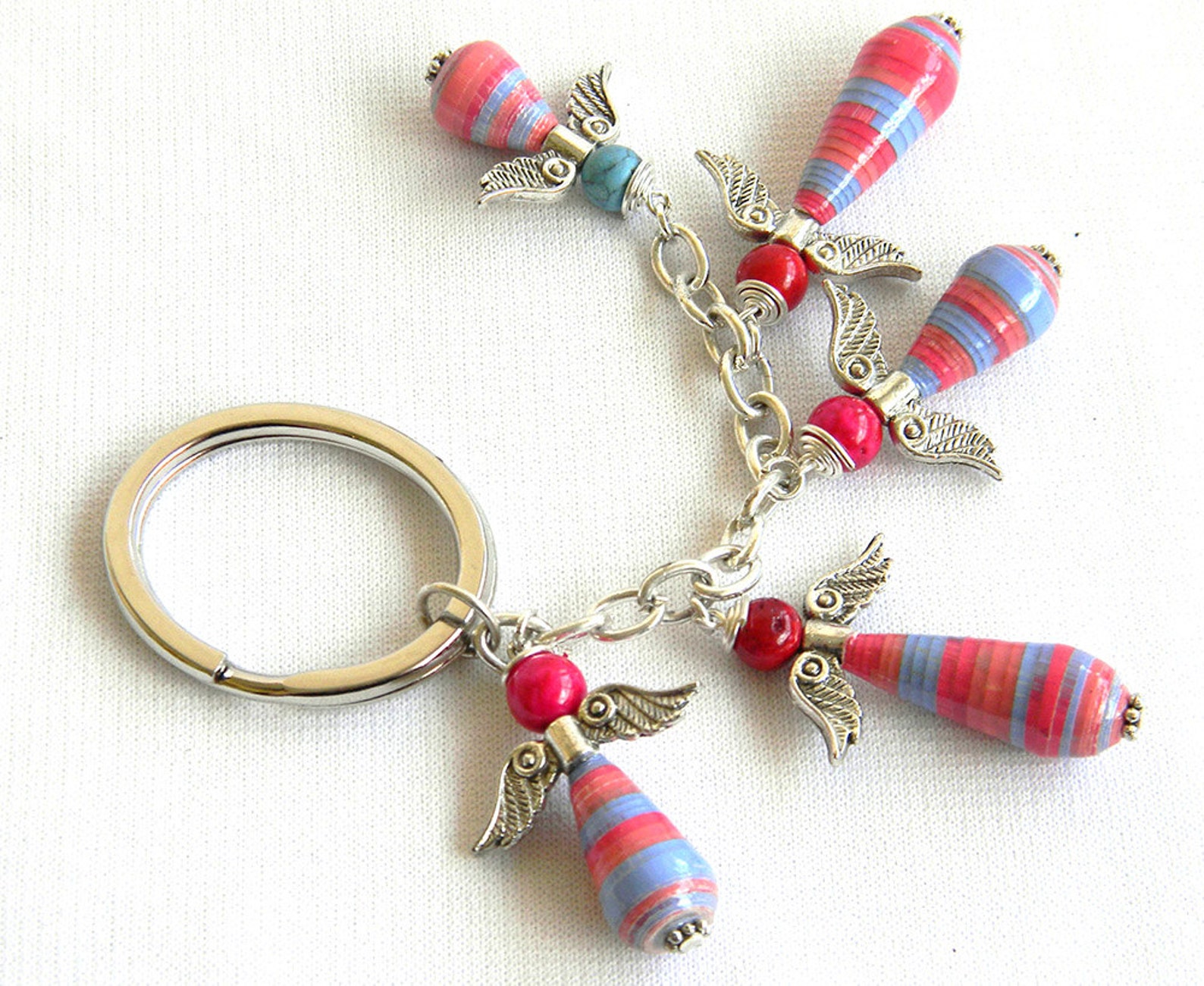 Paper Bead Angel Charms Keychain 724 Etsy