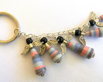 Pink and Blue Fair Trade Paper Bead Angel Charms Keychain - #704