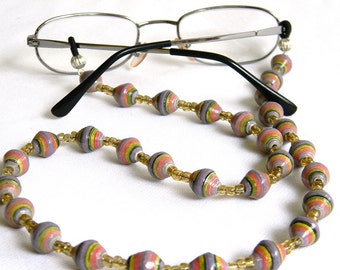 Fair Trade Paper Bead Jewelry - Eyeglass Holder Leash Chain - #1268