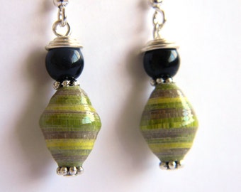 Green and Yellow Fair Trade Paper Bead Jewelry - Earrings - #1275