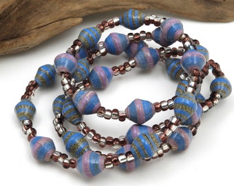 Purple and Blue Fair Trade Necklace | Paper Bead Jewelry | Hand Painted Necklace | #BA198