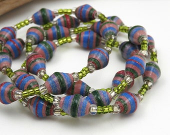 Blue, Green, and Pink Paper Bead Necklace | Fair Trade Necklace | Paper Bead Jewelry | Hand Painted Necklace | #BA199