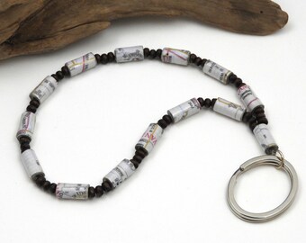 Fair Trade Keychain Wristlet Fob | Paper Atlas Map Beads | Gift for Traveler | #BA163