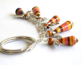 Fair Trade Paper Bead Angel Charms Keychain - #1608