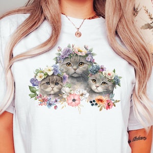 Comfort Colors Cats Flower Shirt, Cute Cat Lover Shirt, Cat Shirt, Cute Cat Tshirt, Watercolor Cat Shirt