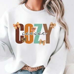 Coquette Cozy Season Sweatshirt, Retro Fall Sweatshirt, Womens Fall Sweaters, Fall Thanksgiving Shirt, Women Fall Shirt, Sweater Weather