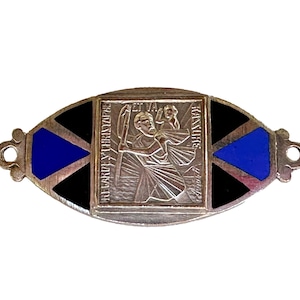 Religious plaque car protection, enamelled silver metal Saint Christopher, protective plaque, religious gift for her
