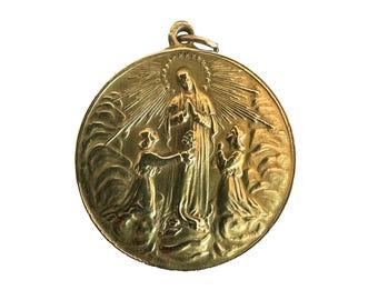 Antique Gilded Bronze Virgin Mary Medal – Religious Collectible