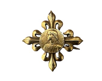Antique Joan of Arc Gilt Brooch – Fleur-de-lis Cross, Early 20th Century