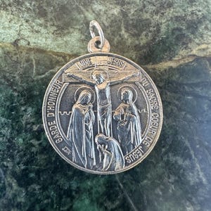 Antique Metal Religious Medal Crucifixion of Christ Sacred Heart of Jesus, 1960's,  Gift for her /him