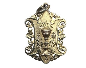 Antique French Vermeil First Communion Medal 1911 – Gilded Silver Eucharistic Chalice IHS