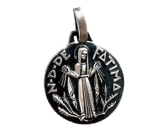 Art Deco Our Lady of Fatima Medal, Fernand PY Silver-Plated Pendant