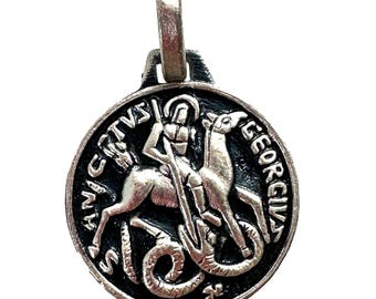 Fernand PY Saint George Medal, Silver Plated Art Deco Pendant, French Religious Jewelry
